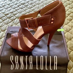 Santa Lolla Brown Leather Platform Sandal Size 8
